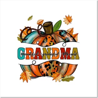 Thankful Grandma Pumpkin Leopard Posters and Art